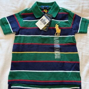 Ralph Lauren NWT Green & Navy Striped Polo Shirt - Kids 2T